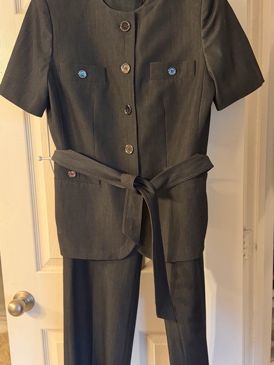 Kasper Pants - Kasper Tailored Short-Sleeve Belted Jumpsuit - Dark Blue/Black